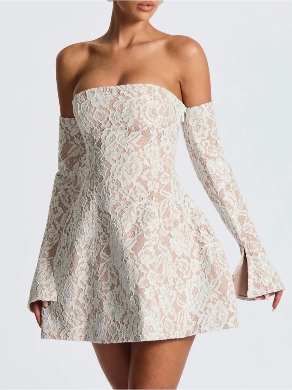 Babyboo Salone Strapless Lace Mini Dress Ivory Size S NWT